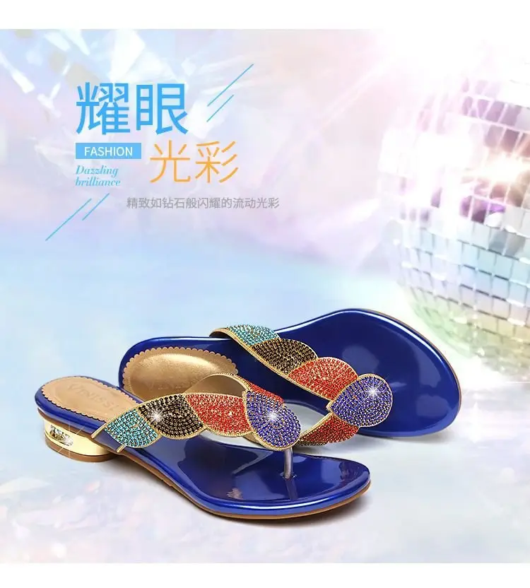 Rhinestone Slippers Women's Summer New Style Outer Wear Flat Bohemian Beach Shoes Seaside Holiday Clip Sandals Women's Half Shoe — feature 2