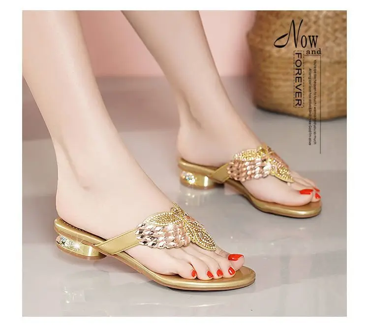 Rhinestone Slippers Women's Summer New Style Outer Wear Flat Bohemian Beach Shoes Seaside Holiday Clip Sandals Women's Half Shoe — feature 21