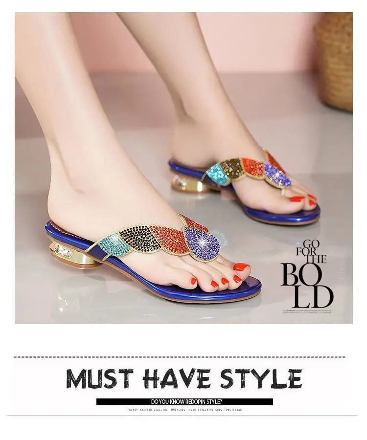 Rhinestone Slippers Women's Summer New Style Outer Wear Flat Bohemian Beach Shoes Seaside Holiday Clip Sandals Women's Half Shoe — feature 7
