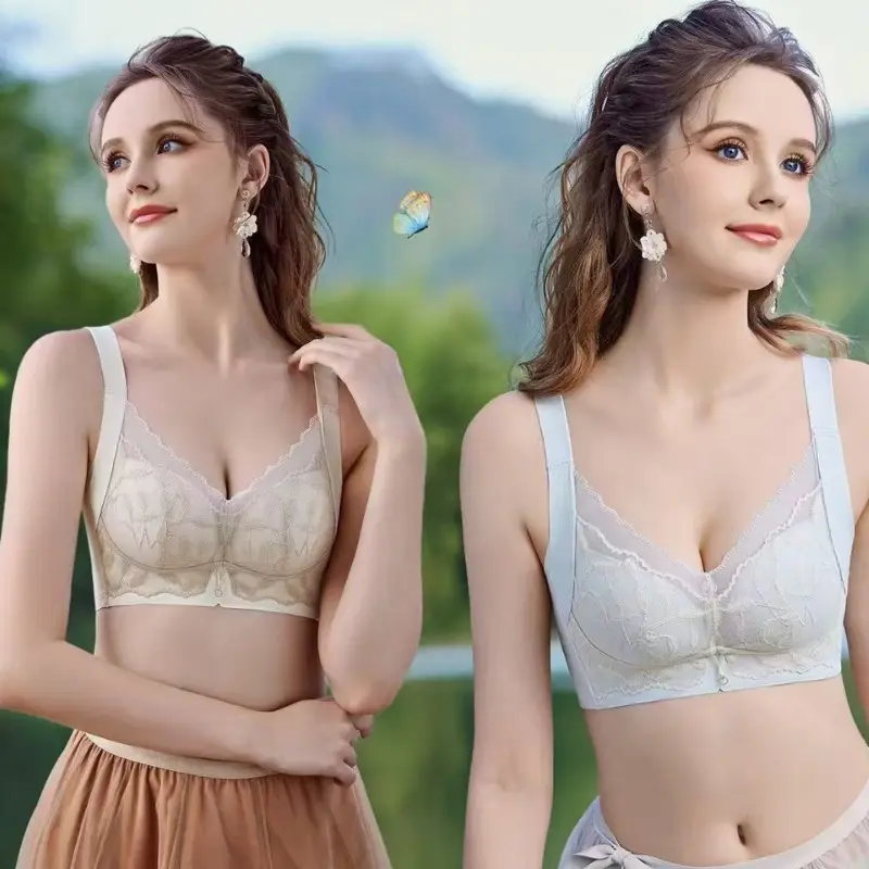 Pink French Lace Push Up Bra with Side Straps - Image 6