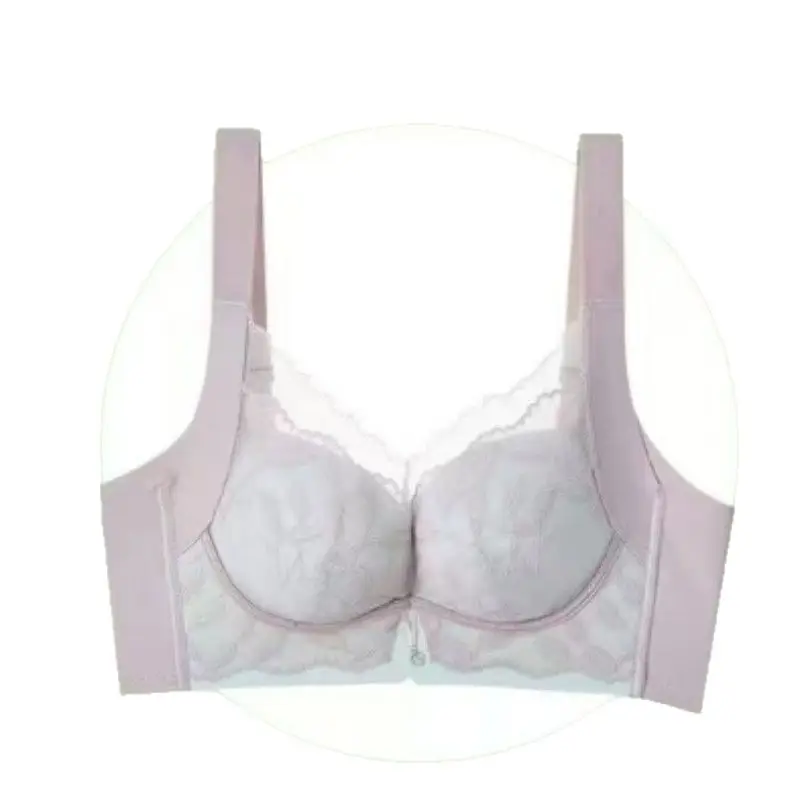 Pink French Lace Push Up Bra with Side Straps - Image 9