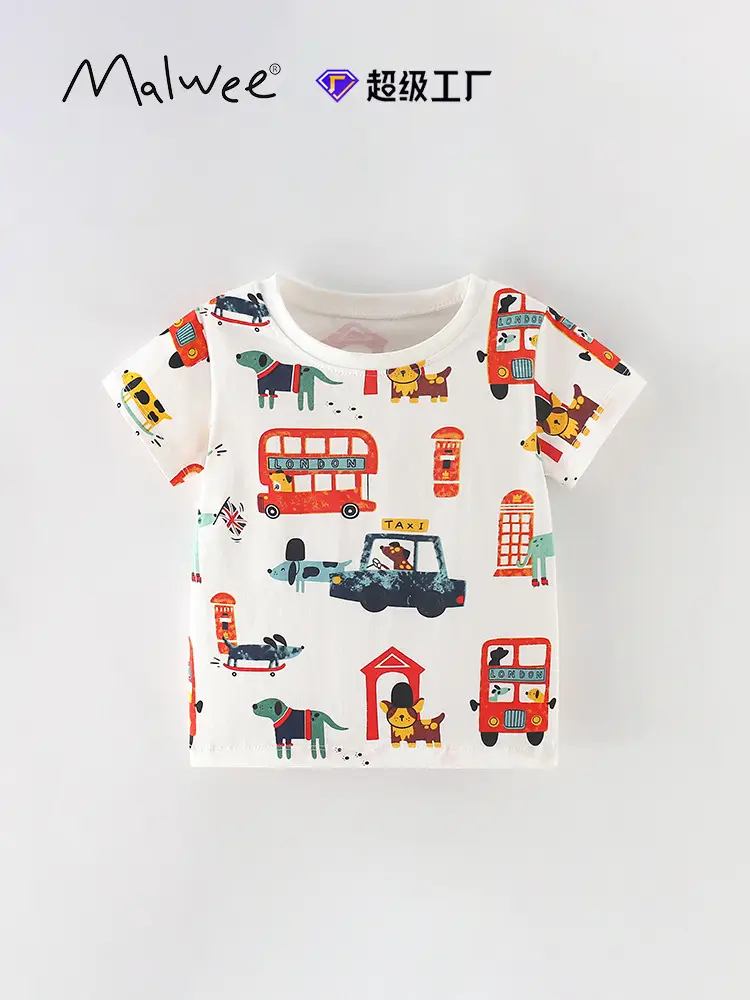 Kids Cartoon T-Shirt White Round Neck Summer Wear