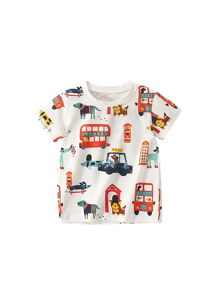 Kids Cartoon T-Shirt White Round Neck Summer Wear