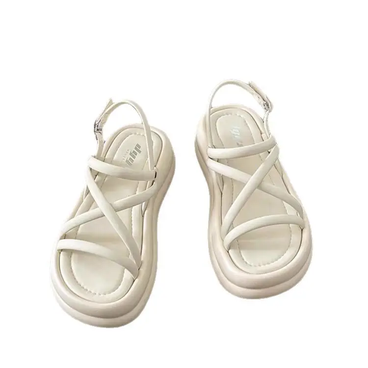 Women's White Cross Strap Platform Sandals Summer - Image 6