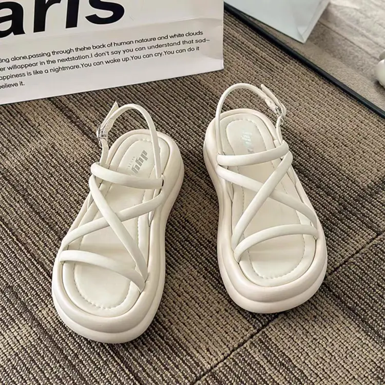 Women's White Cross Strap Platform Sandals Summer — feature 15