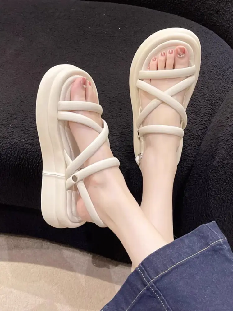 Women's White Cross Strap Platform Sandals Summer — feature 16