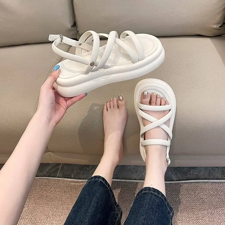 Women's White Cross Strap Platform Sandals Summer — feature 2