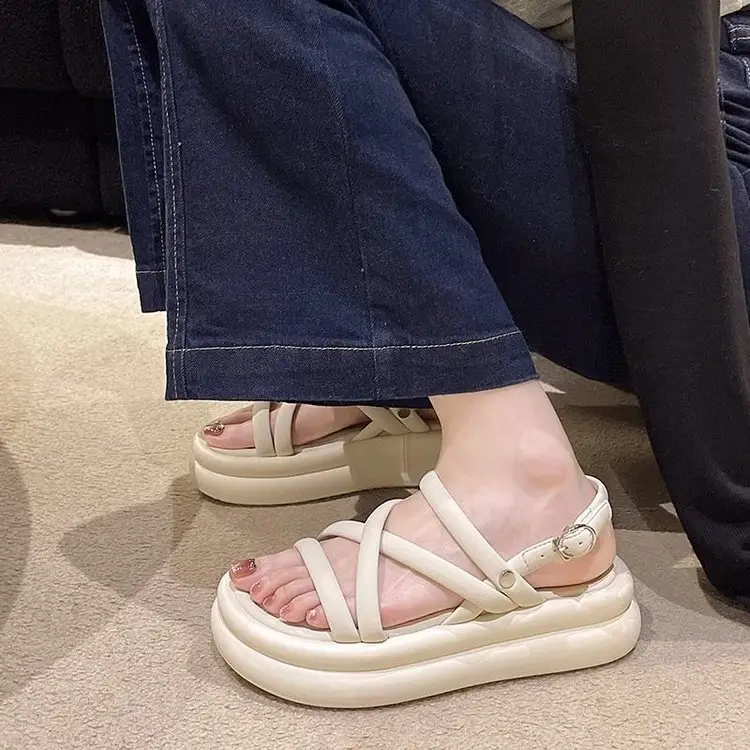 Women's White Cross Strap Platform Sandals Summer — feature 3