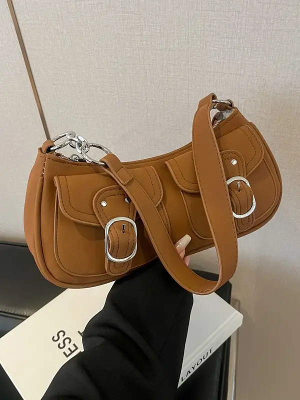 Trendy Women's Tan Shoulder Bag with Adjustable Strap - Image 6