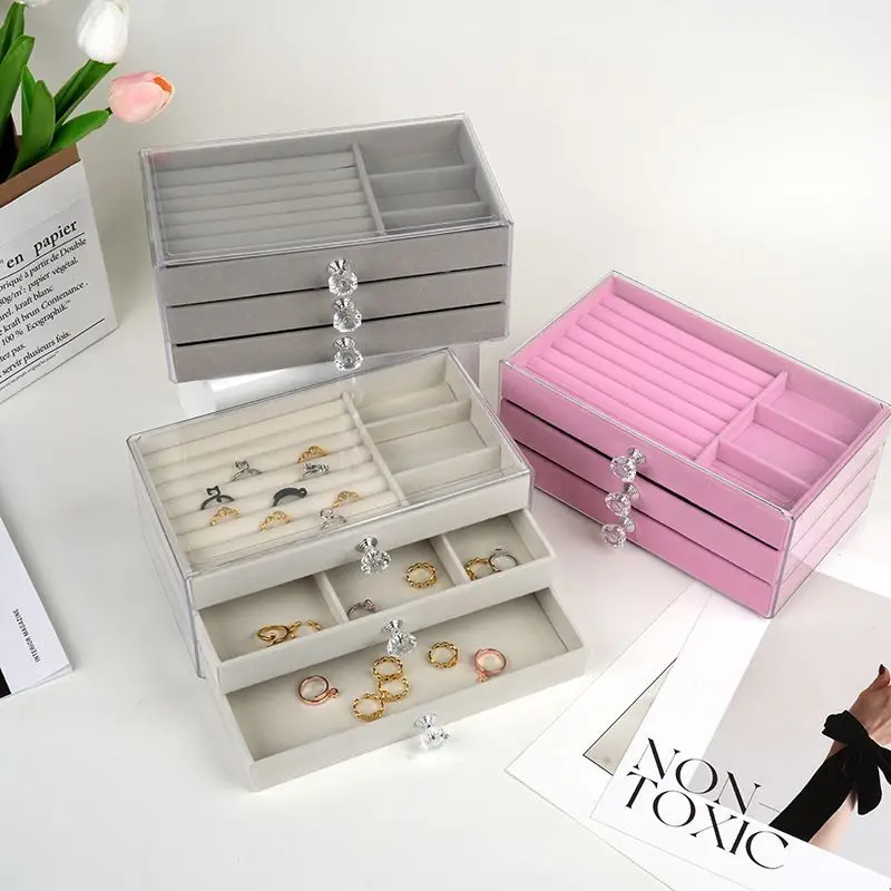 Three-Layer Acrylic Jewelry Storage Box with Crystal Accents — feature 1