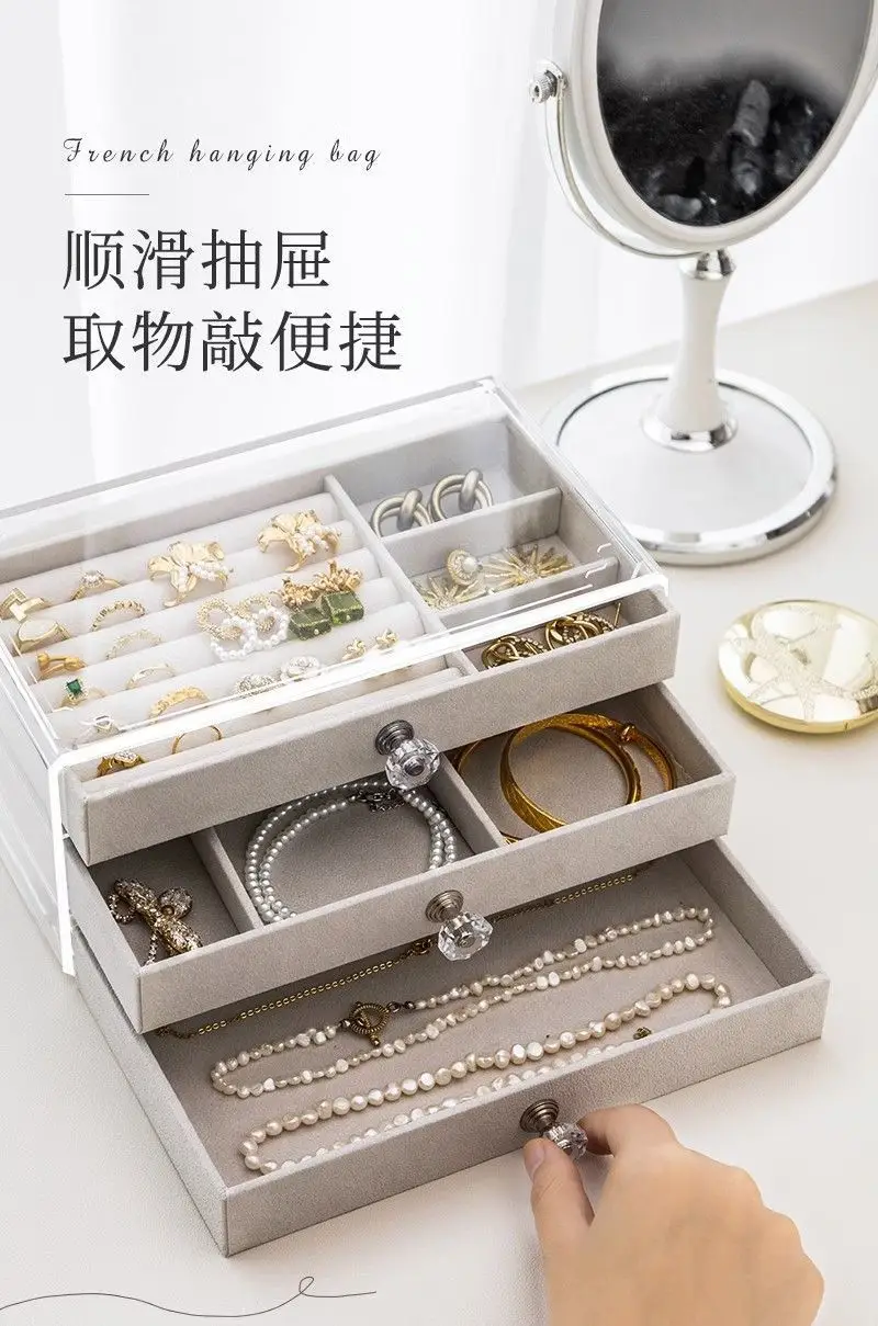 Three-Layer Acrylic Jewelry Storage Box with Crystal Accents — feature 12