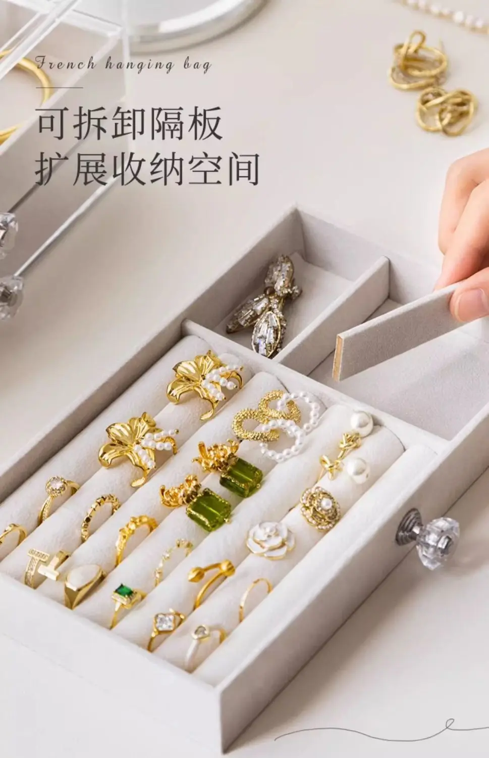 Three-Layer Acrylic Jewelry Storage Box with Crystal Accents — feature 19