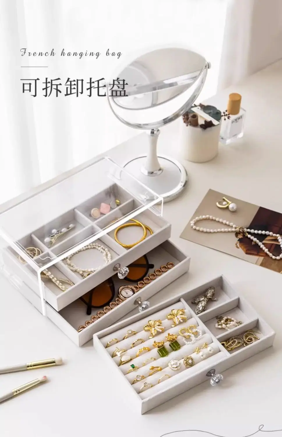 Three-Layer Acrylic Jewelry Storage Box with Crystal Accents — feature 22