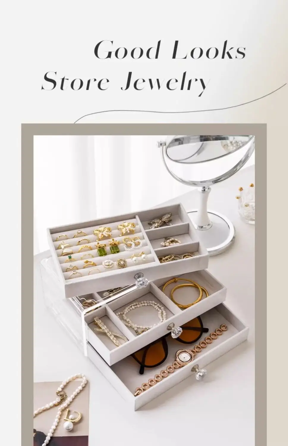 Three-Layer Acrylic Jewelry Storage Box with Crystal Accents — feature 8