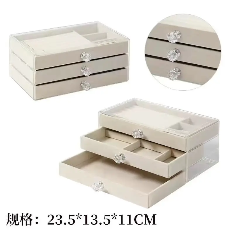 Three-Layer Acrylic Jewelry Storage Box with Crystal Accents - Image 2