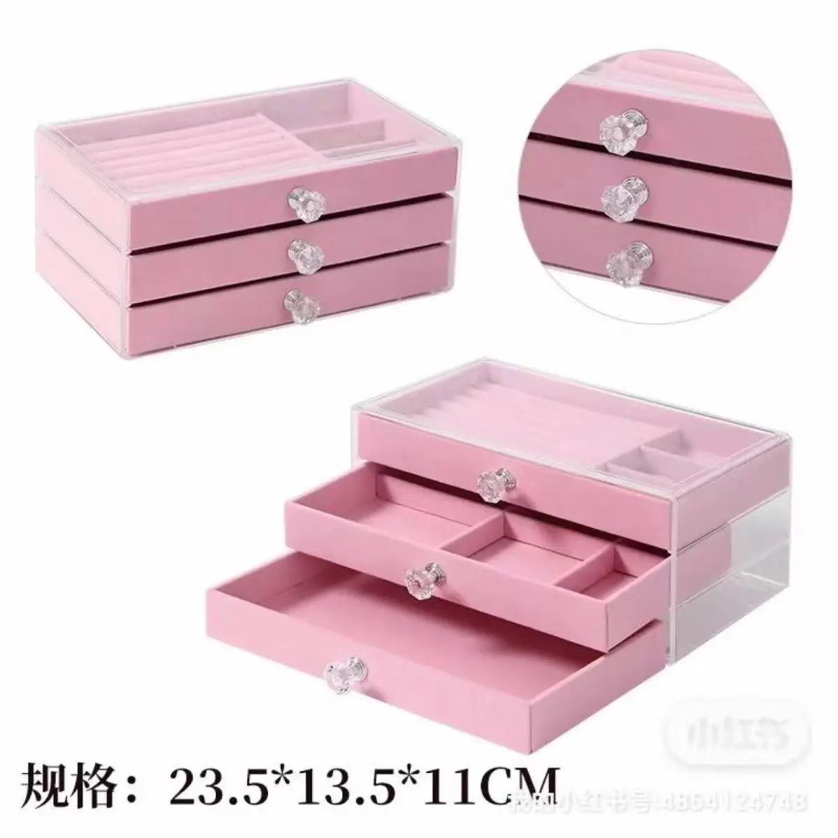 Three-Layer Acrylic Jewelry Storage Box with Crystal Accents - Image 3