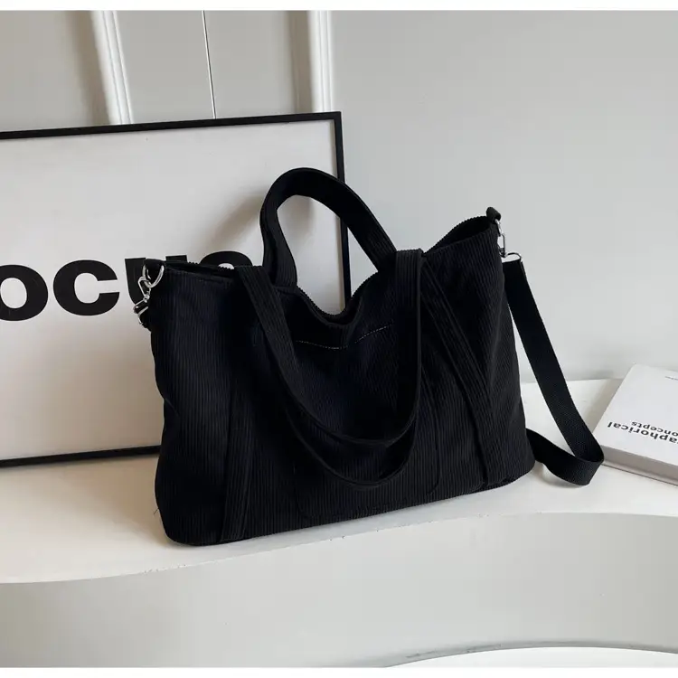 Black Corduroy Women's Large Shoulder Bag 2025 — feature 21