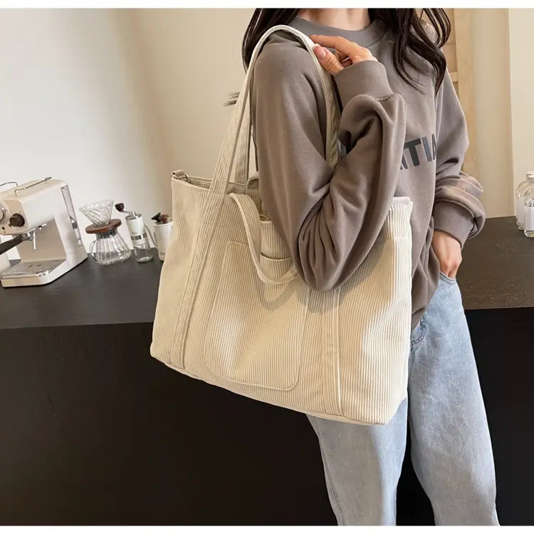 Black Corduroy Women's Large Shoulder Bag 2025 — feature 32