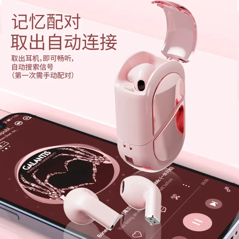Bluetooth Earphones with Charging Case, Pink Heart Design - Image 6