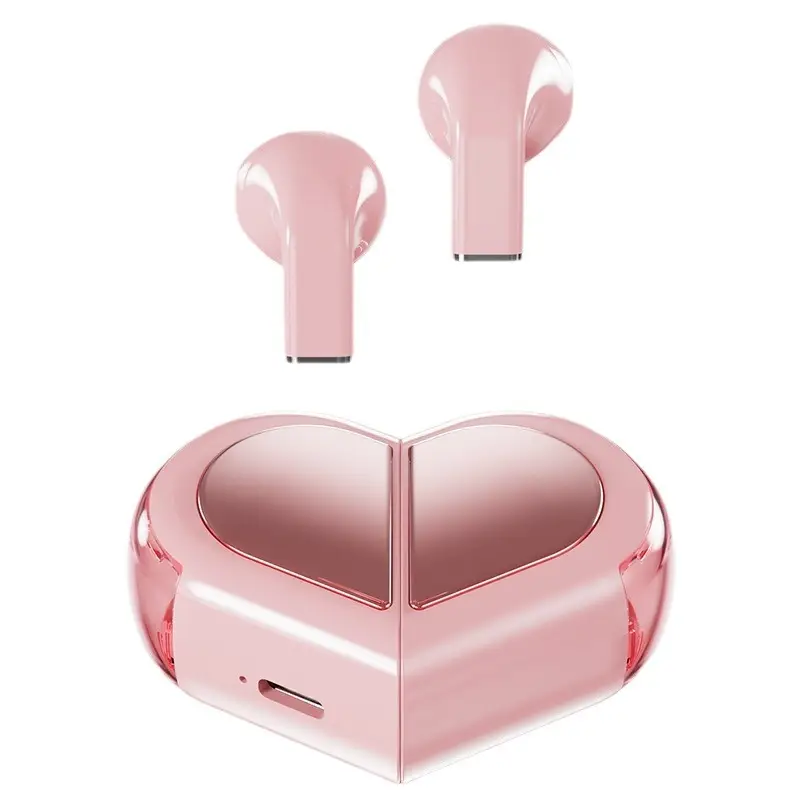 Bluetooth Earphones with Charging Case, Pink Heart Design - Image 8
