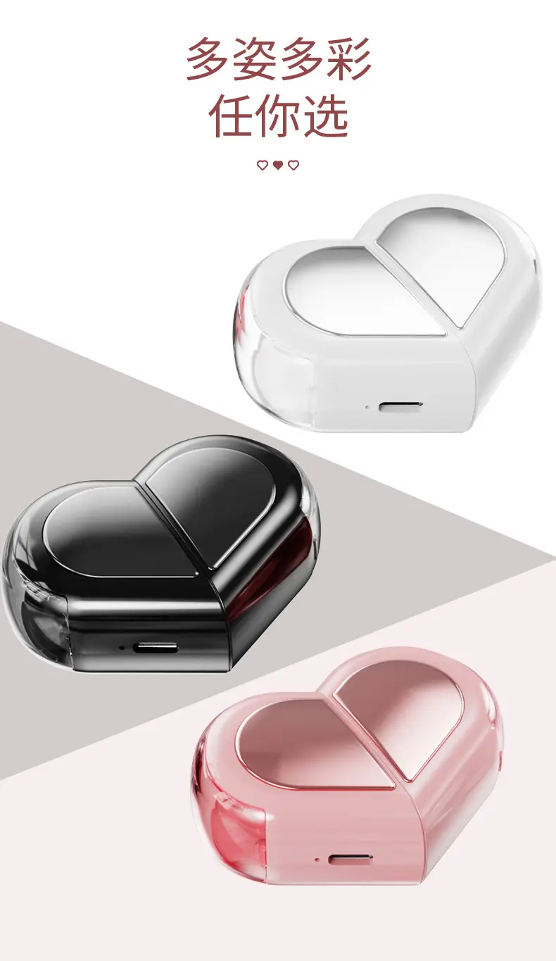 Bluetooth Earphones with Charging Case, Pink Heart Design — feature 10