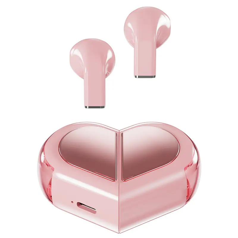 Bluetooth Earphones with Charging Case, Pink Heart Design - Image 2