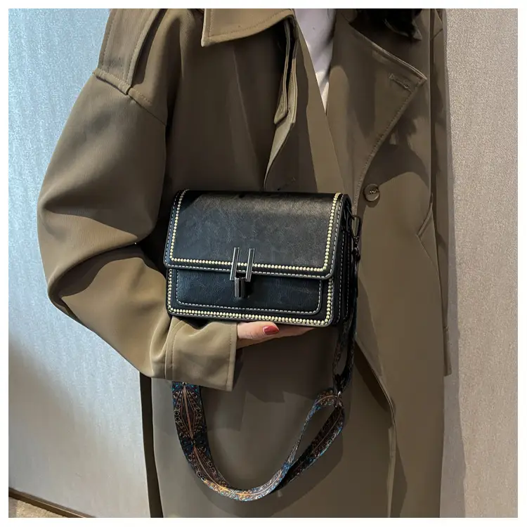 Retro Textured Brown Shoulder Bag with Wide Strap — feature 18