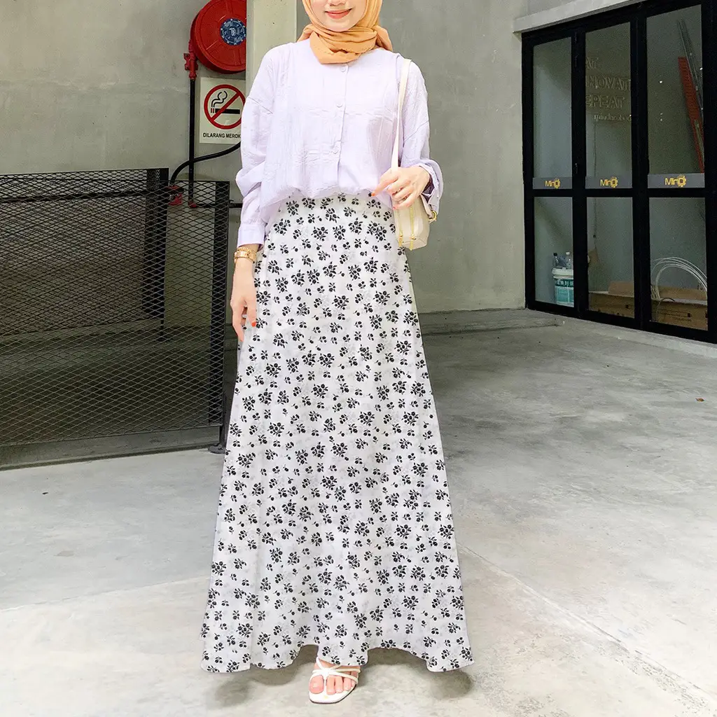 Women Floral High Waist Skirt Set White