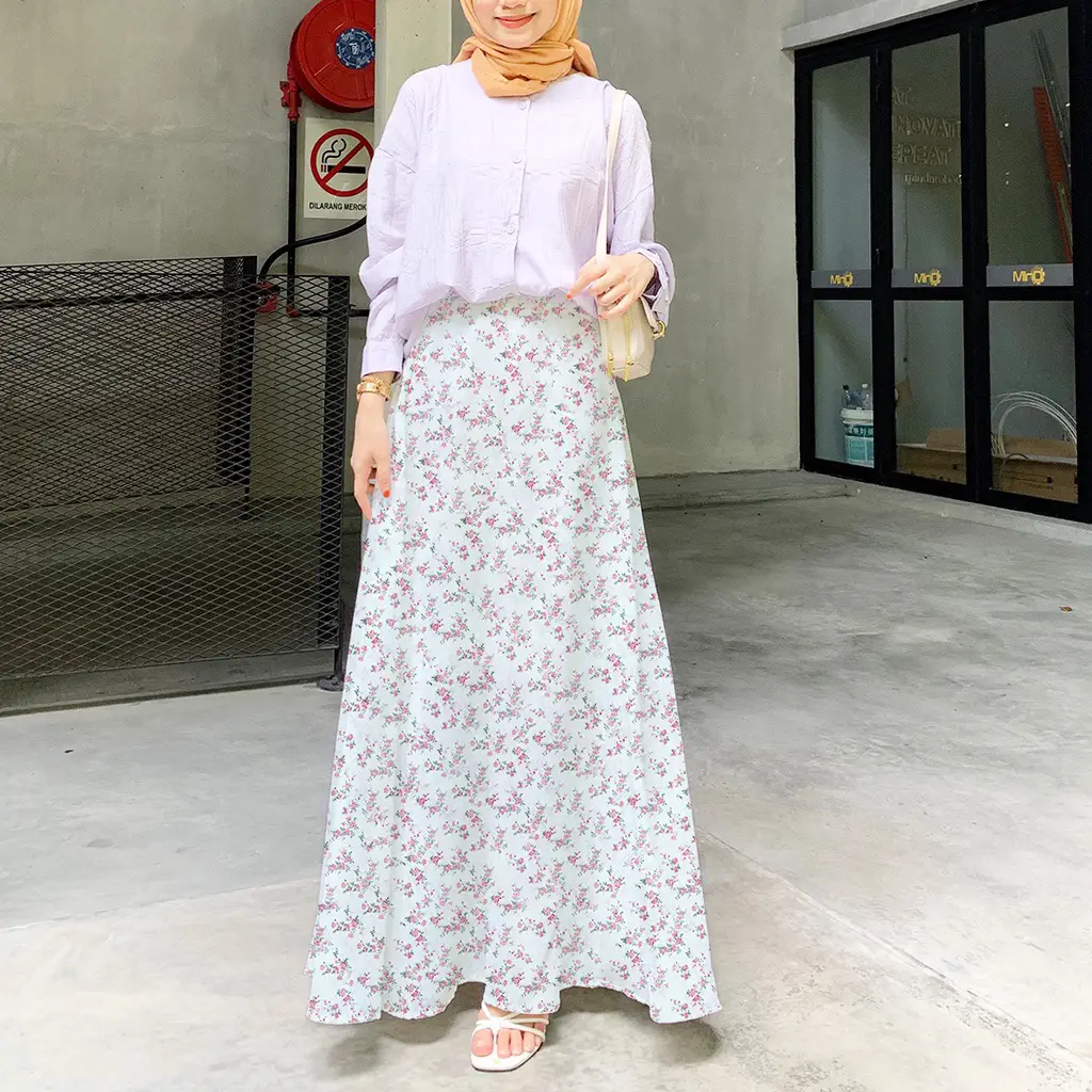 Women Floral High Waist Skirt Set White