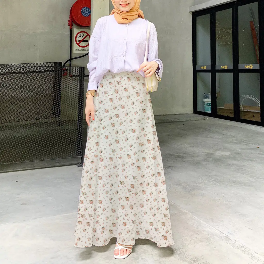 Women Floral High Waist Skirt Set White