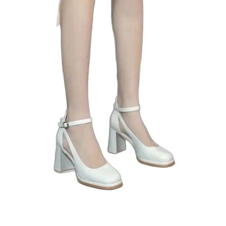Thick heel shoes Korean fashion small leather shoes 2025 summer new round toe work shoes high heels women's round toe sandals - Image 8
