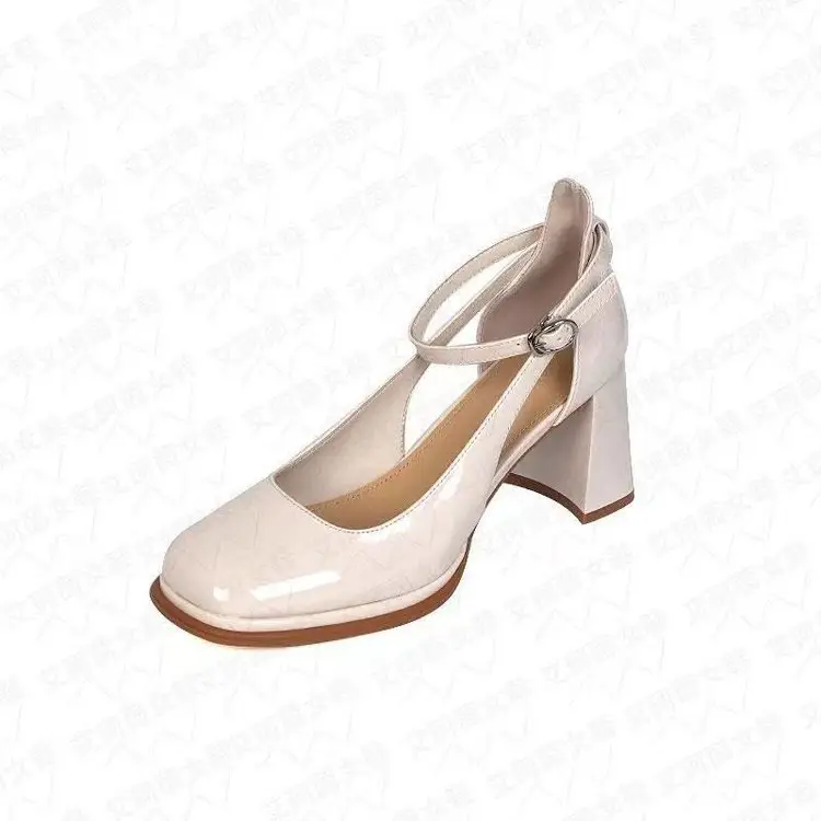 Thick heel shoes Korean fashion small leather shoes 2025 summer new round toe work shoes high heels women's round toe sandals — feature 11