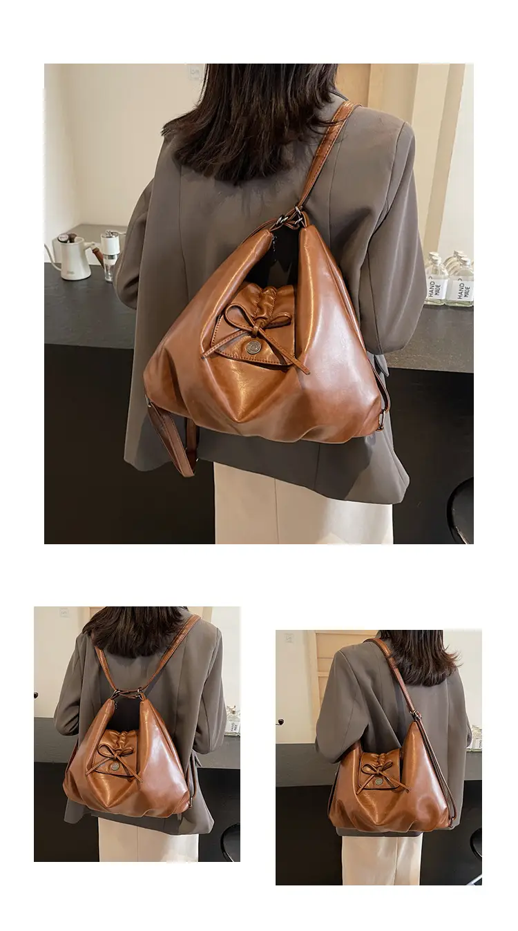 Black Pleated Shoulder Bag with Bow for Women 2026 — feature 12