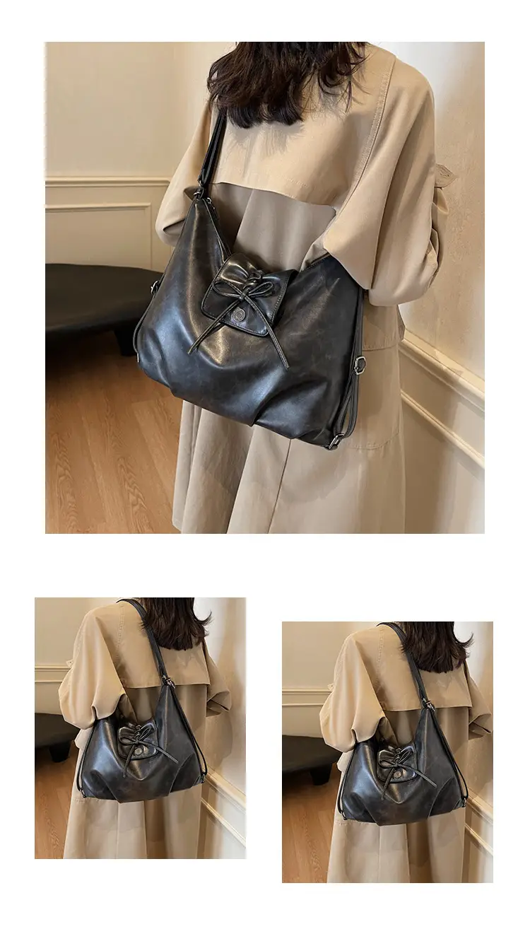 Black Pleated Shoulder Bag with Bow for Women 2026 — feature 13