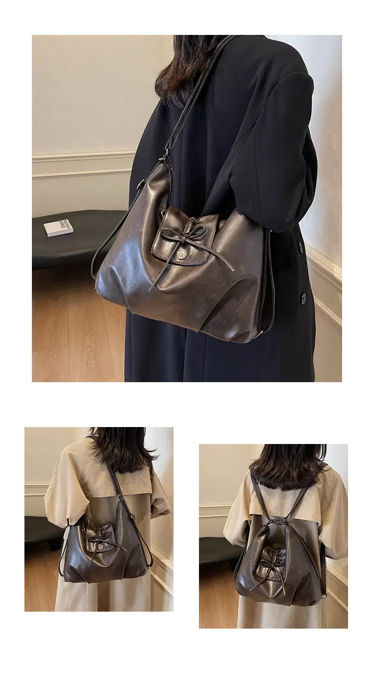 Black Pleated Shoulder Bag with Bow for Women 2026 — feature 14