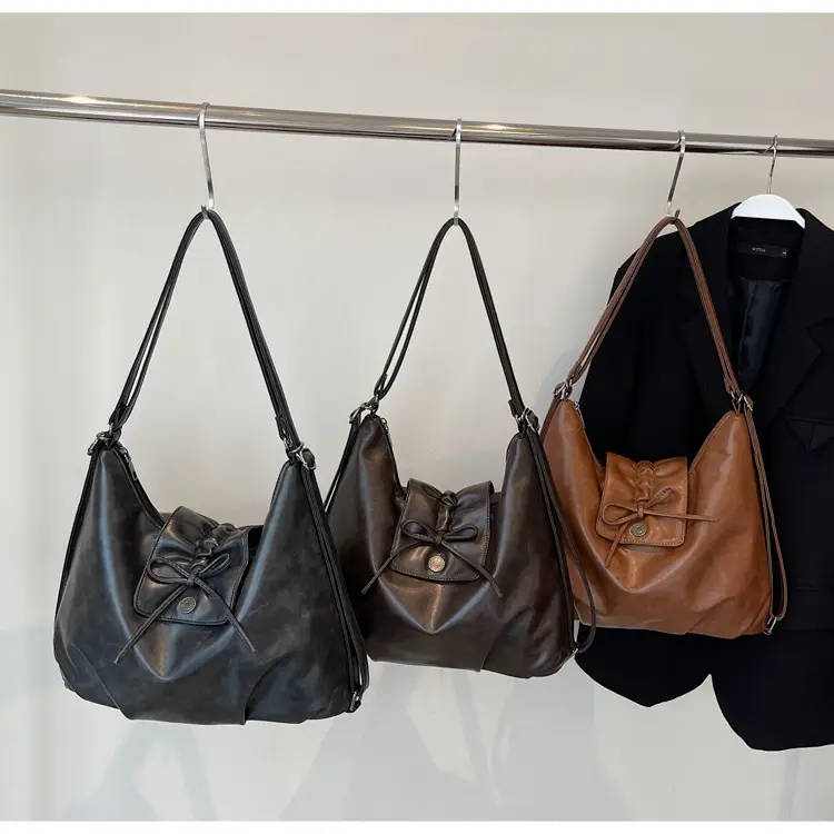 Black Pleated Shoulder Bag with Bow for Women 2026 — feature 15