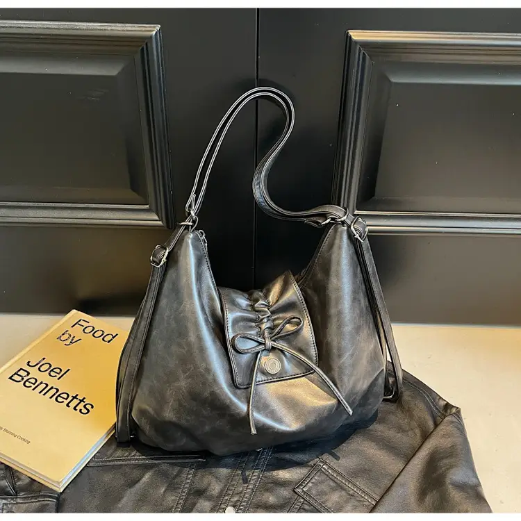 Black Pleated Shoulder Bag with Bow for Women 2026 — feature 17