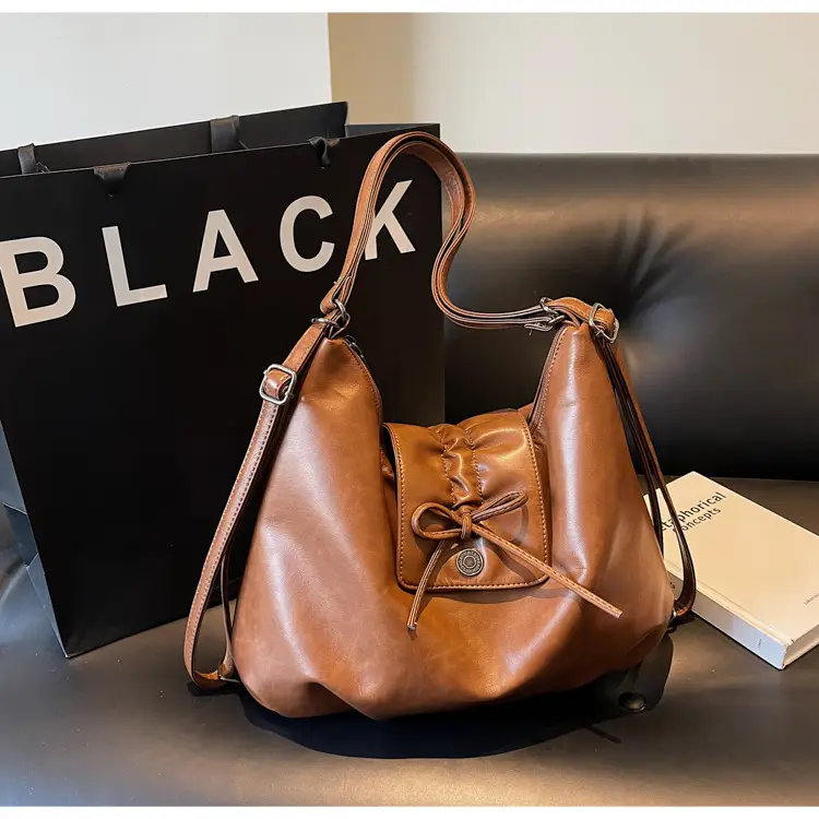 Black Pleated Shoulder Bag with Bow for Women 2026 — feature 18