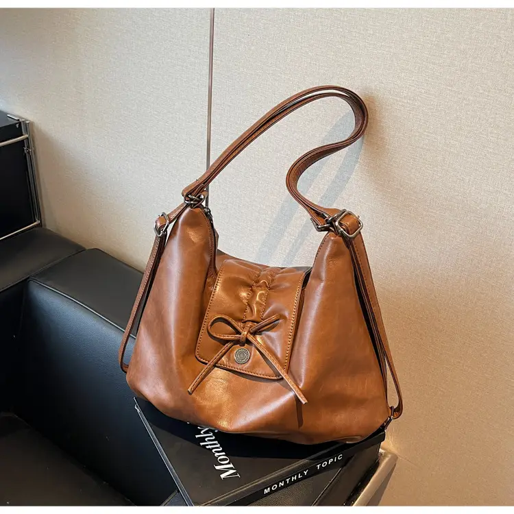 Black Pleated Shoulder Bag with Bow for Women 2026 — feature 19