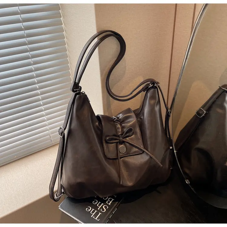 Black Pleated Shoulder Bag with Bow for Women 2026 — feature 21