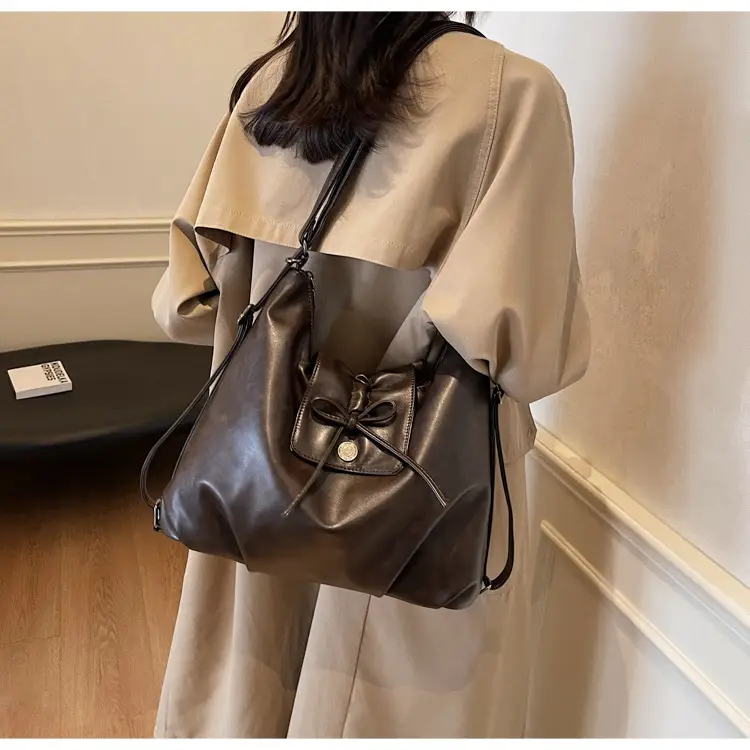 Black Pleated Shoulder Bag with Bow for Women 2026 — feature 25