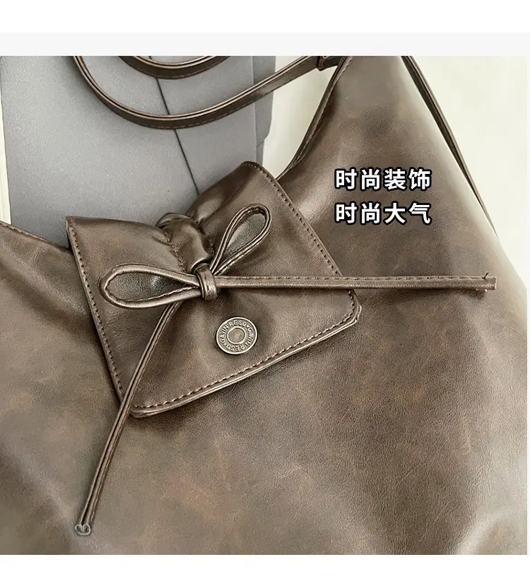 Black Pleated Shoulder Bag with Bow for Women 2026 — feature 8