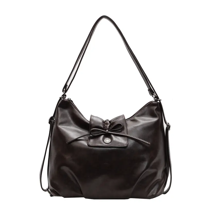 Black Pleated Shoulder Bag with Bow for Women 2026 - Image 3