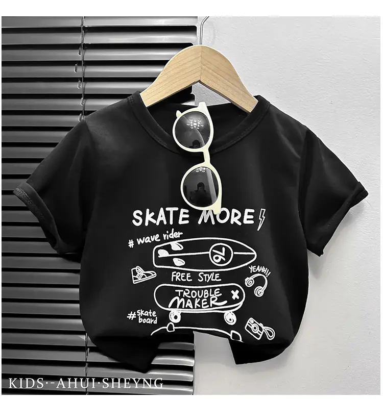 Kids Grey Cartoon T-Shirt Short Sleeve Round Neck — feature 11