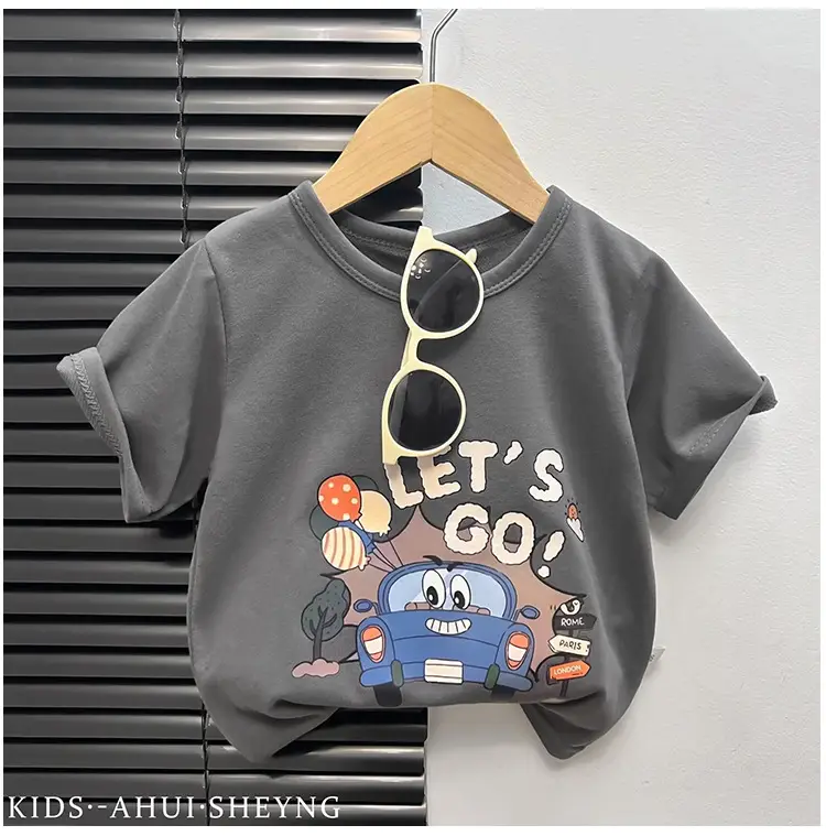Kids Grey Cartoon T-Shirt Short Sleeve Round Neck — feature 13