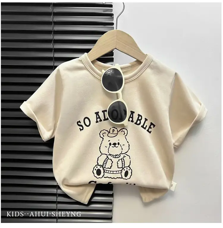 Kids Grey Cartoon T-Shirt Short Sleeve Round Neck — feature 14