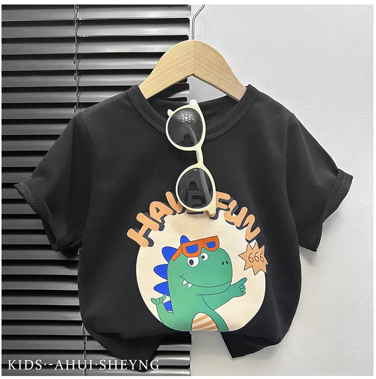 Kids Grey Cartoon T-Shirt Short Sleeve Round Neck — feature 17