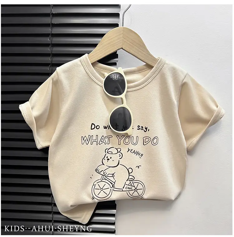 Kids Grey Cartoon T-Shirt Short Sleeve Round Neck — feature 18