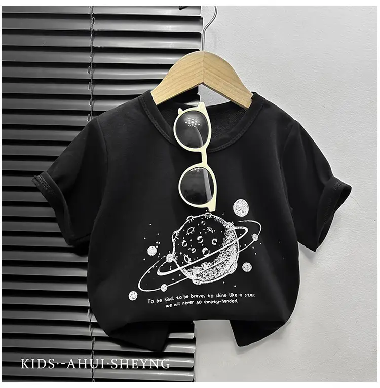 Kids Grey Cartoon T-Shirt Short Sleeve Round Neck — feature 19