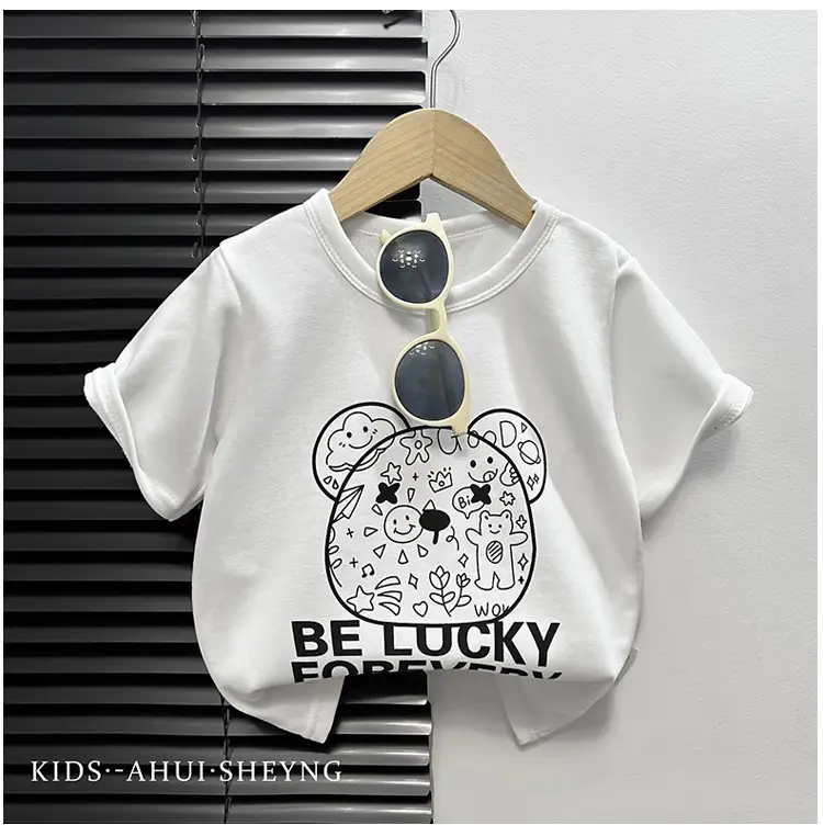 Kids Grey Cartoon T-Shirt Short Sleeve Round Neck — feature 21